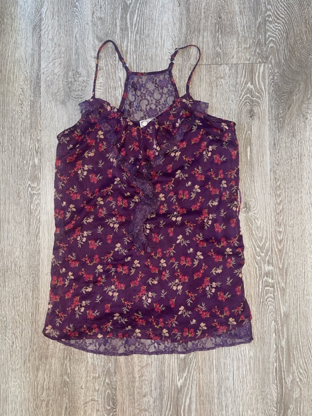 Y2K Decree Purple Floral Lace-Trim Cami vintage size medium tank top flowers